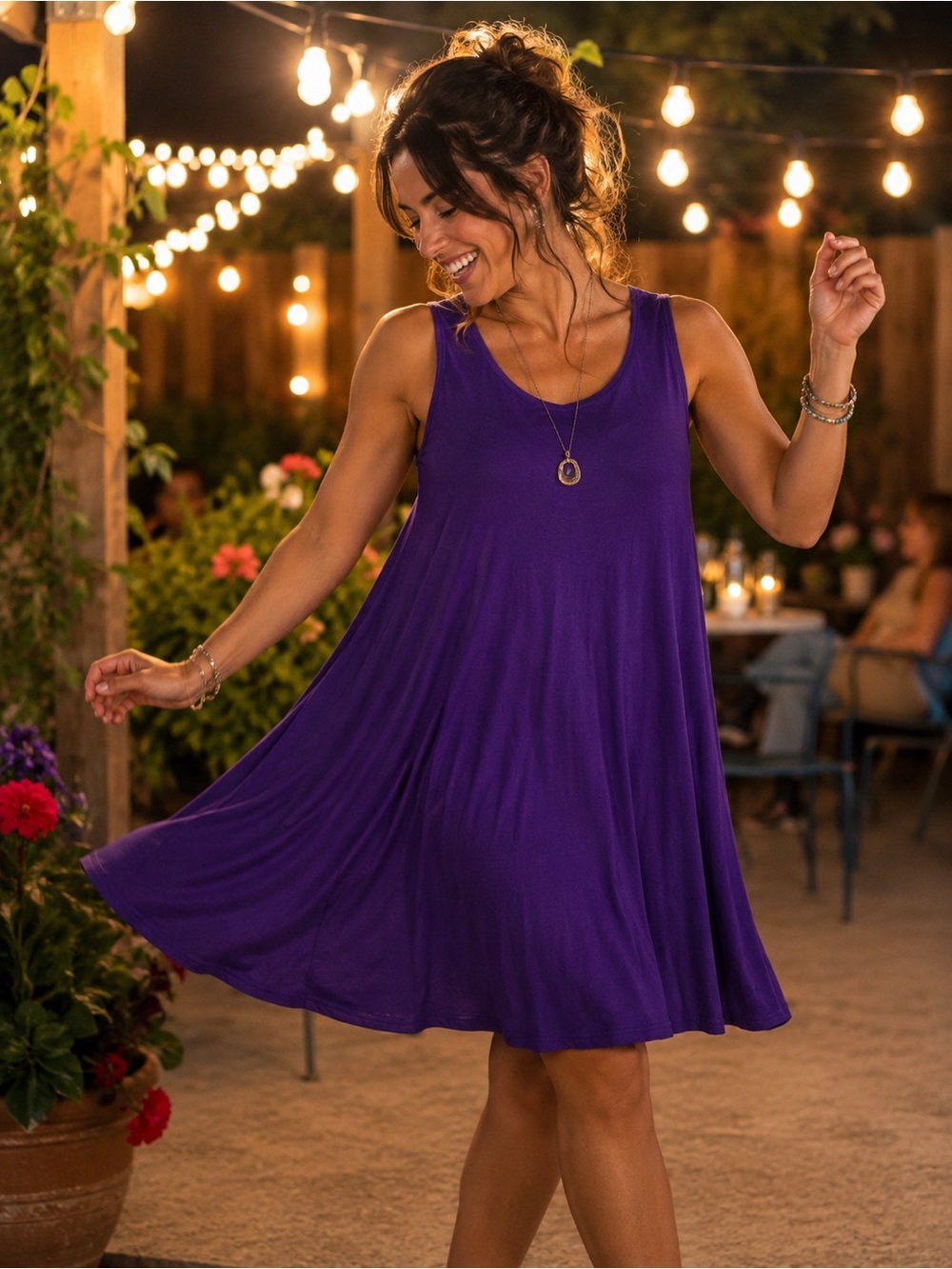 Travel Swing Dress Made in USA Purple A-Line Midi Dress Size M